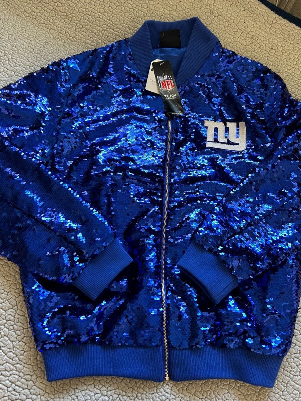 NY Giants -- womens NFL blue sequin jacket, size M